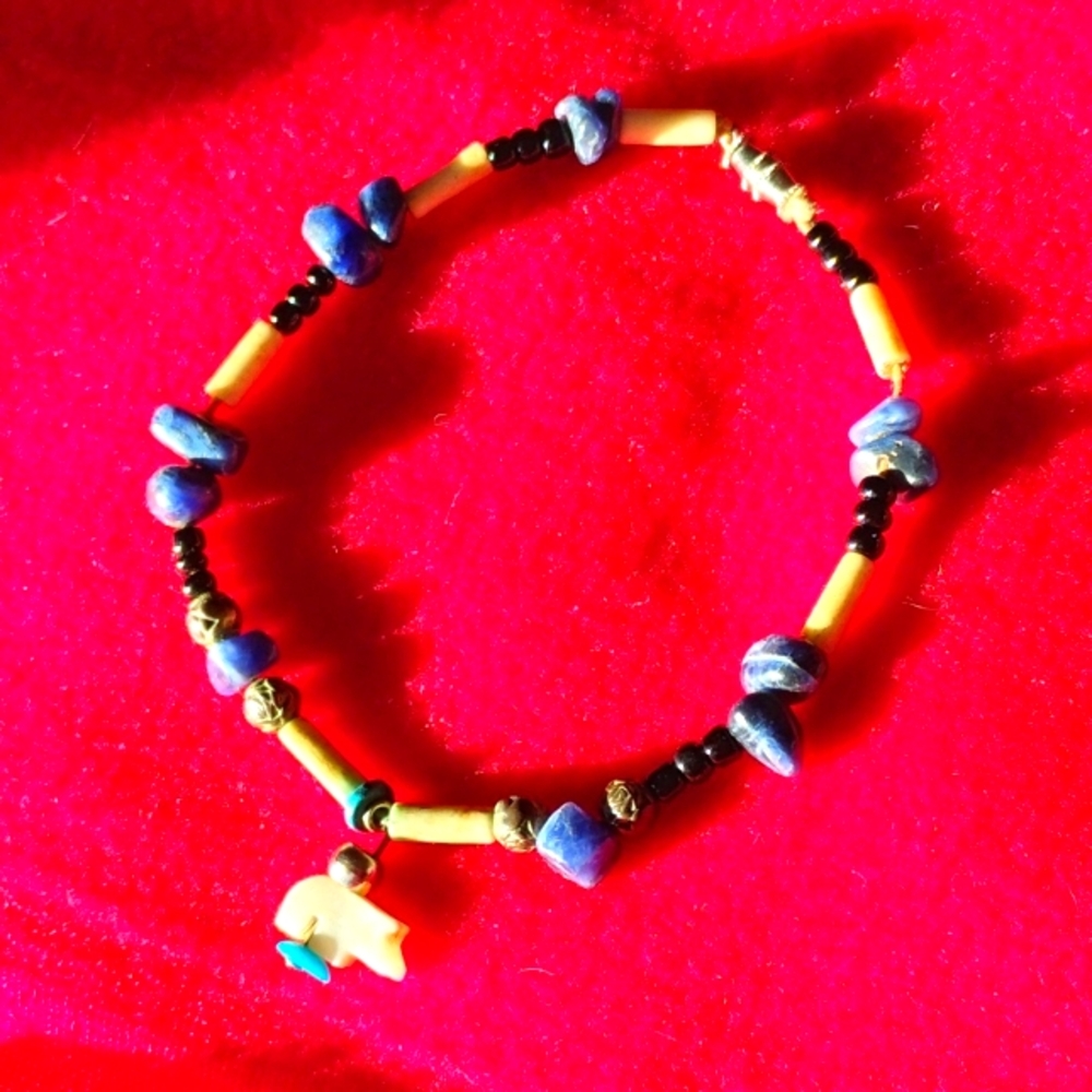 Tribal Southwest stone with Turquoise anklet or bracelet. Ceramic Bear Not Inc